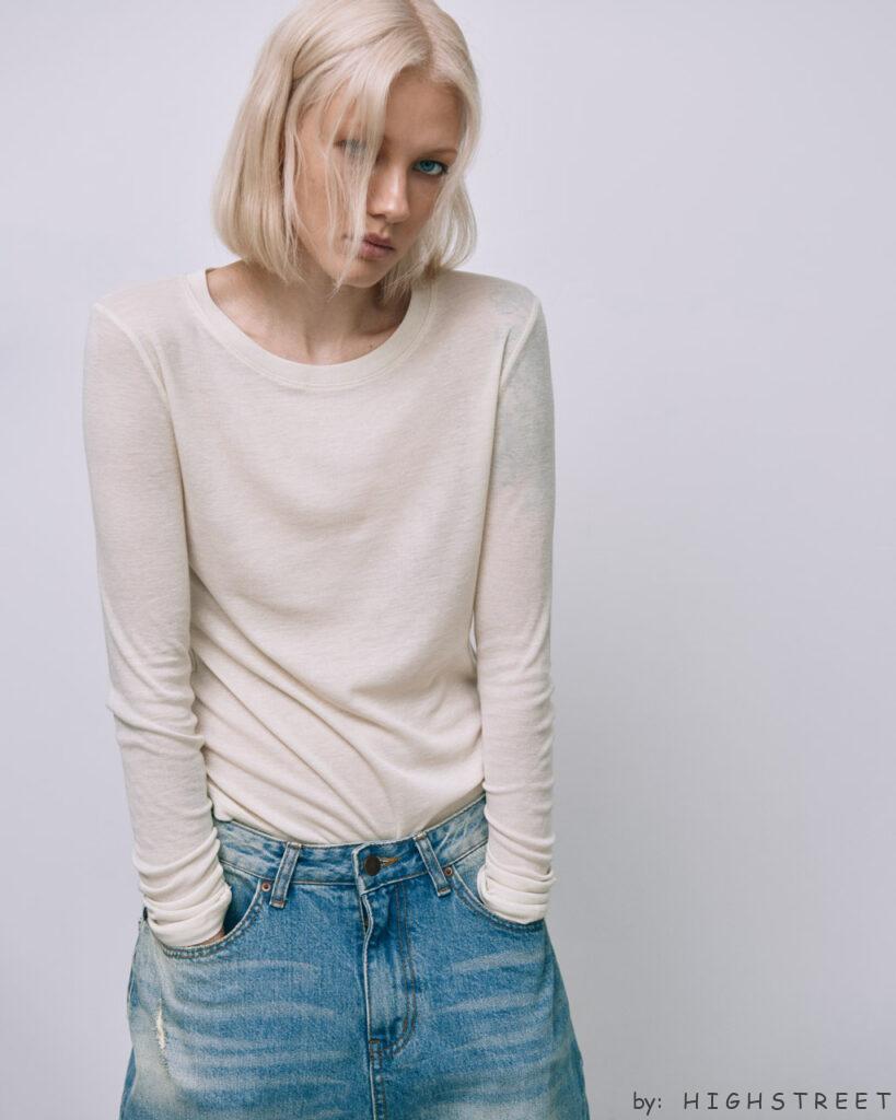 Wool and tencel long sleeve
