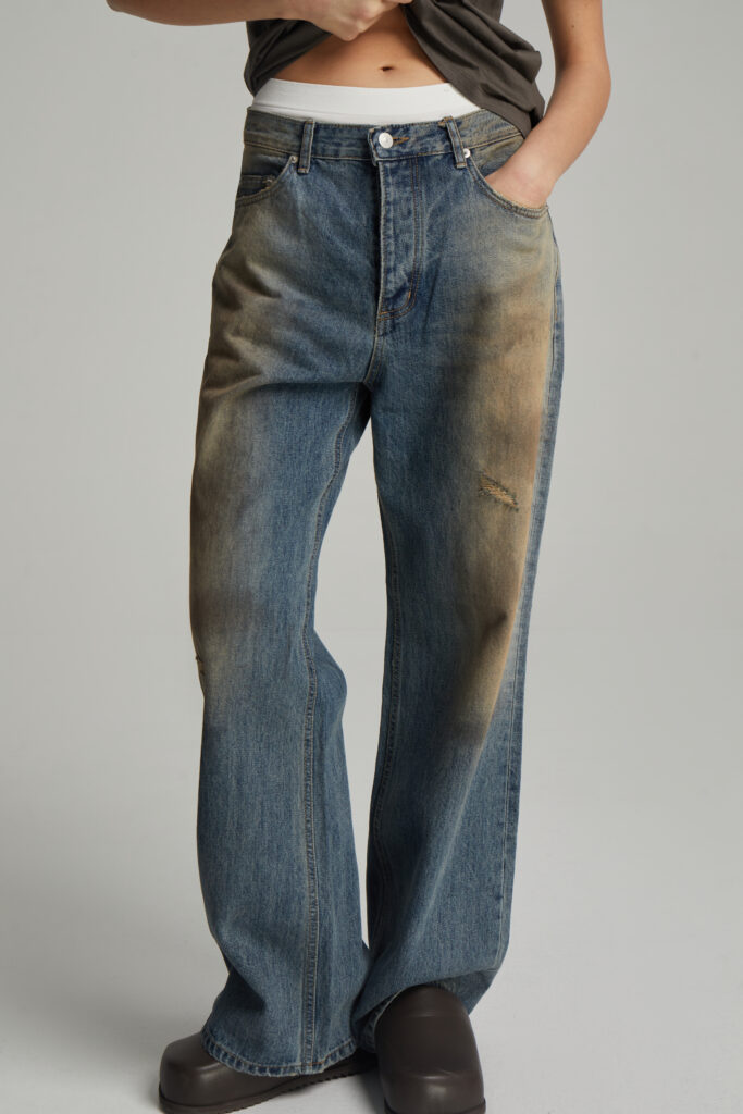 Faded jeans with stains