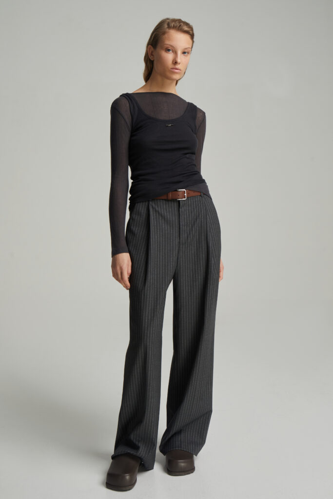 Striped wool blend trousers