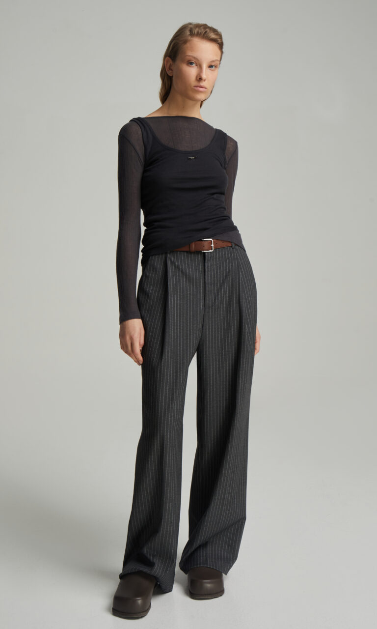 Striped wool blend trousers