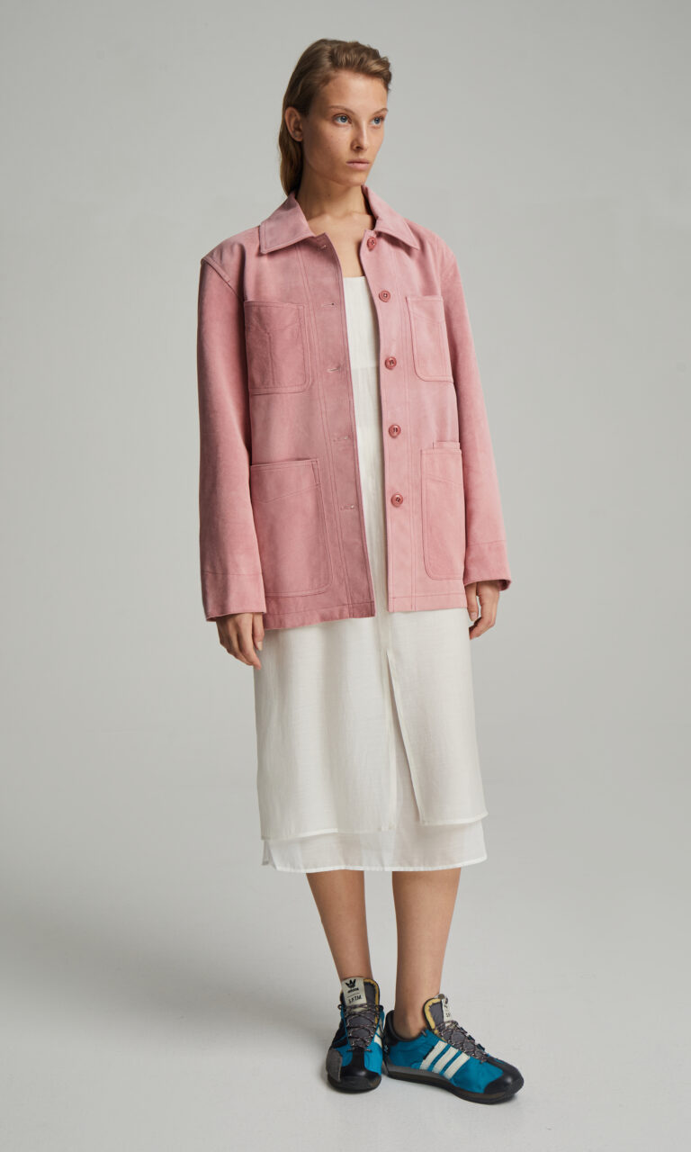 Suede leather jacket with pockets