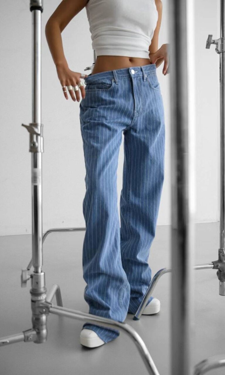 Striped mid waist jeans