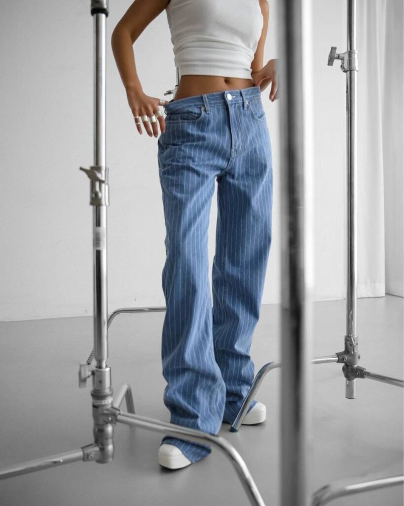 Striped mid waist jeans
