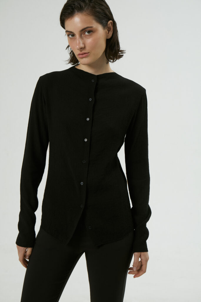 Collarless blouse