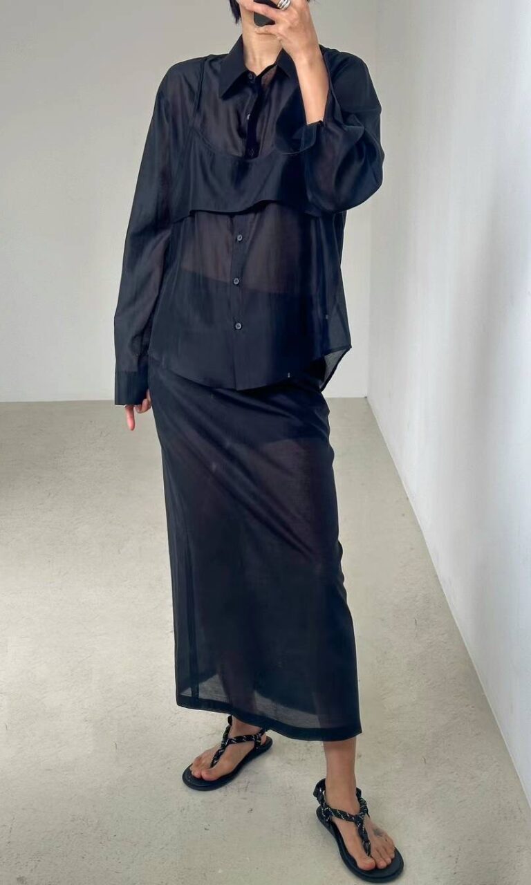 Sheer blouse and skirt set