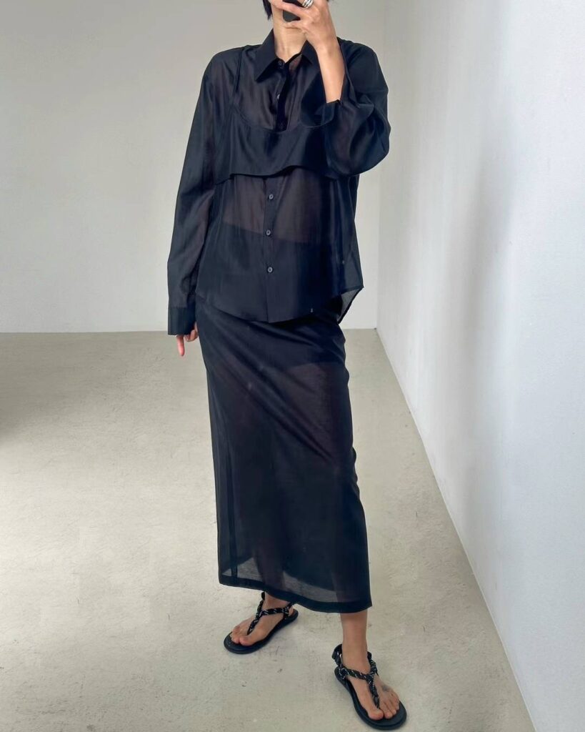 Sheer blouse and skirt set