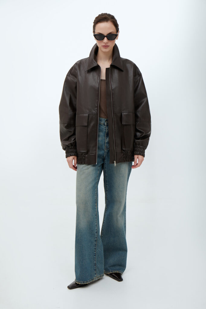 Faux leather bomber jacket
