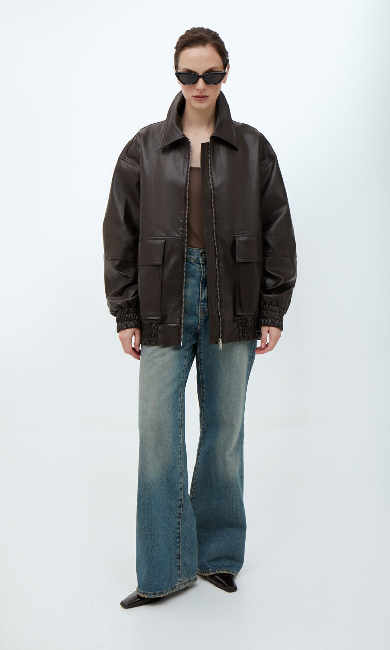 Faux leather bomber jacket