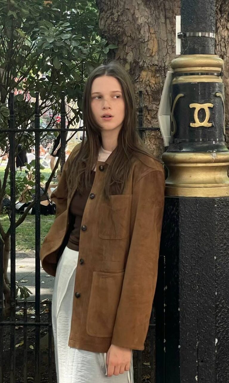 Suede leather jacket with pockets