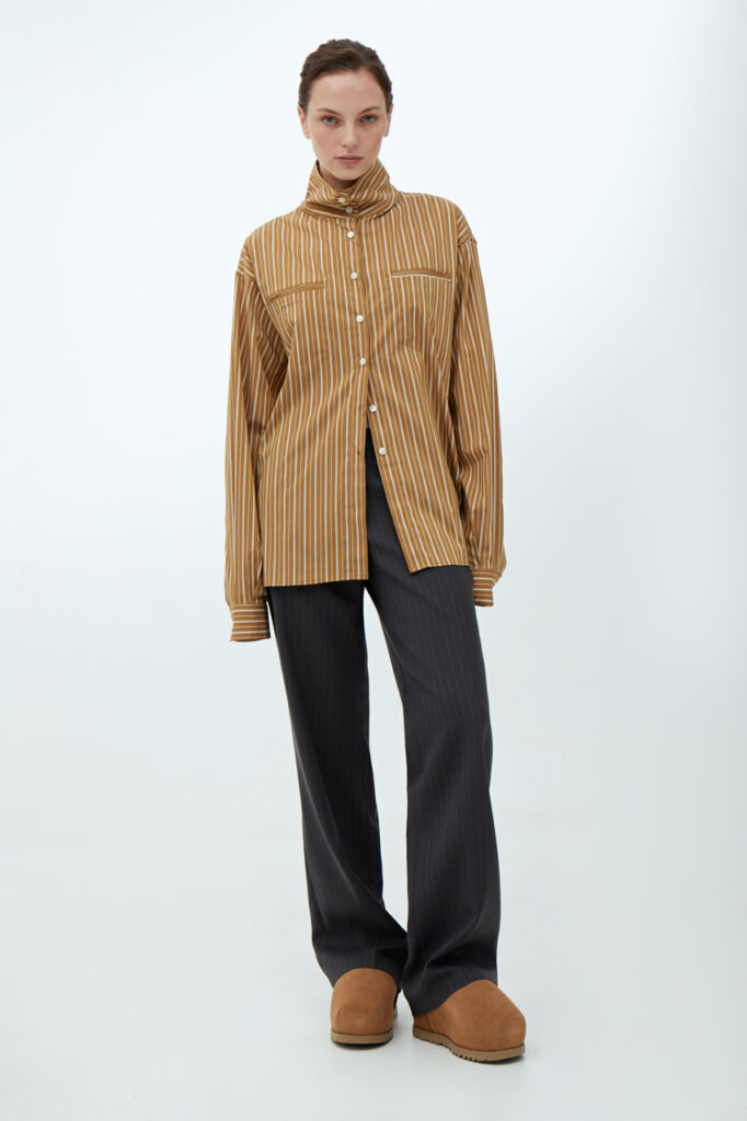 Pinstriped funnel-neck shirt