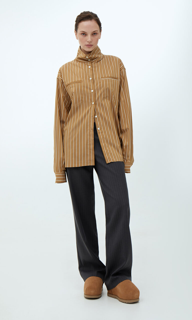 Pinstriped funnel-neck shirt