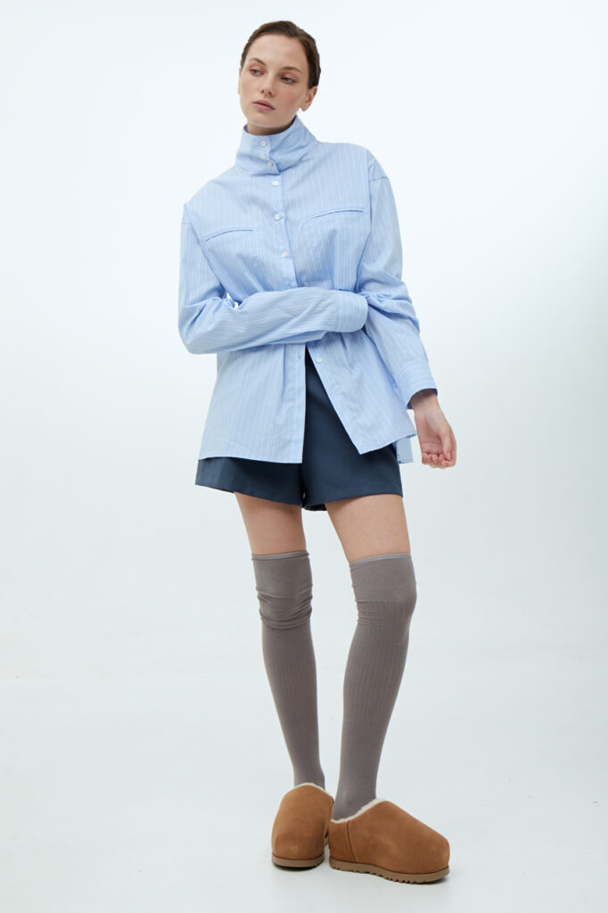 Pinstriped funnel-neck shirt