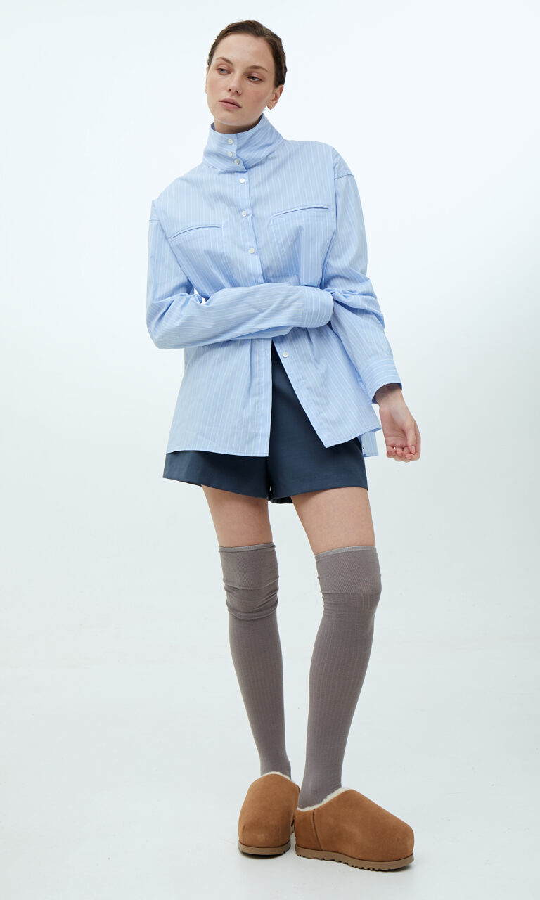 Pinstriped funnel-neck shirt