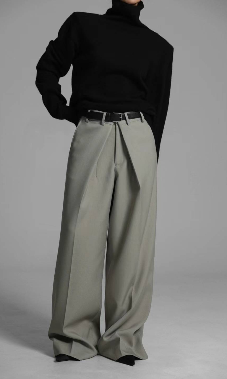 Wrap-front wide leg trousers