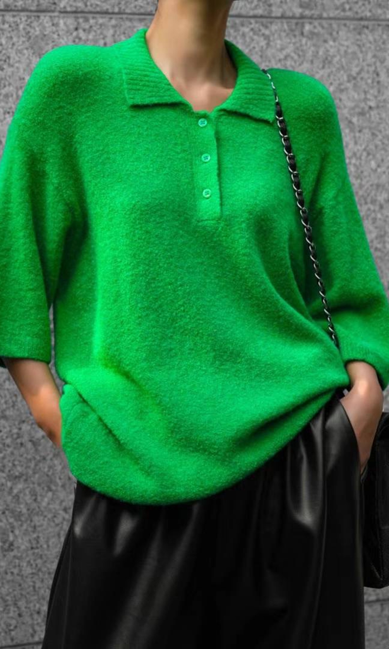 Wool-blend polo jumper