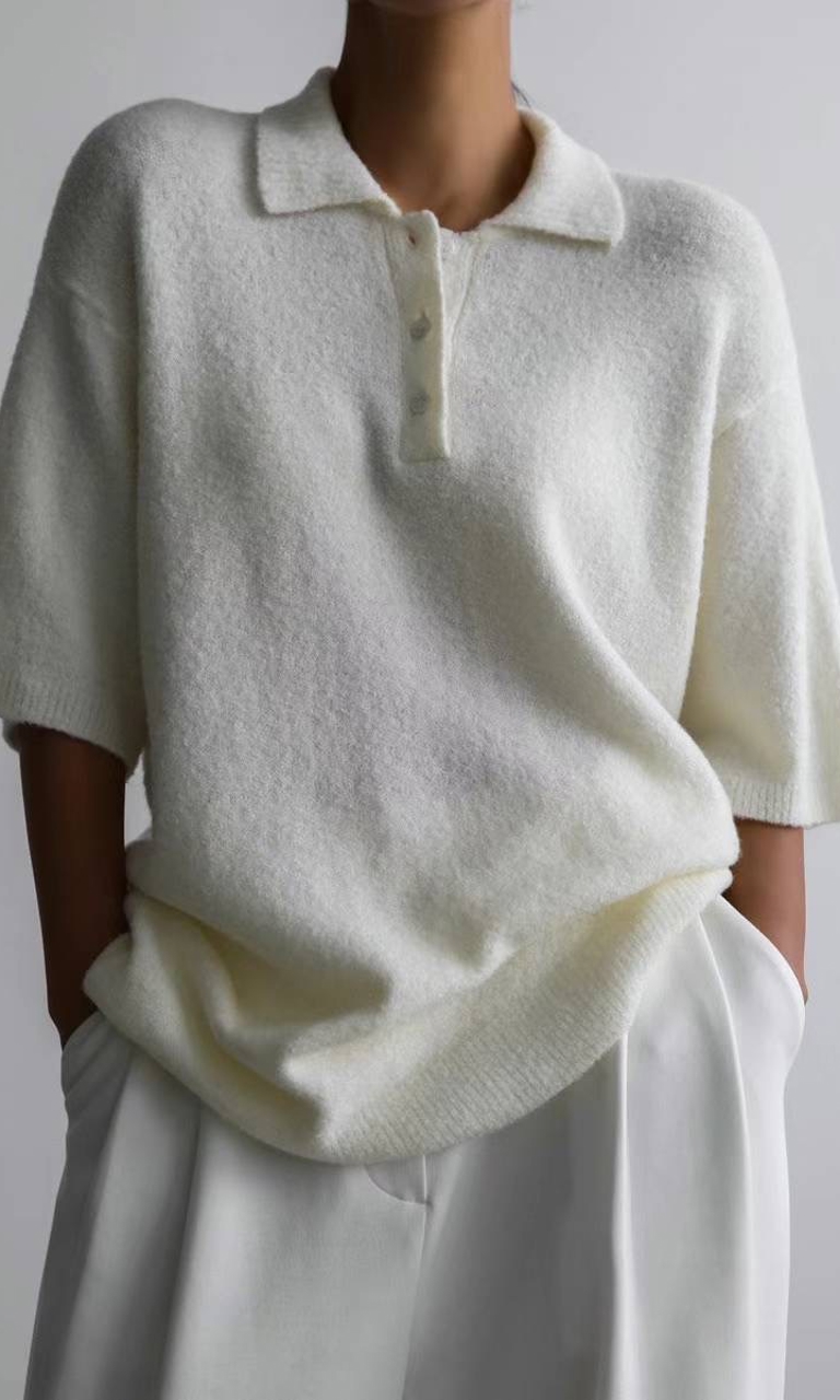 Wool-blend polo jumper