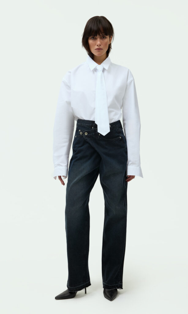 Wrap detail wide-leg jeans set