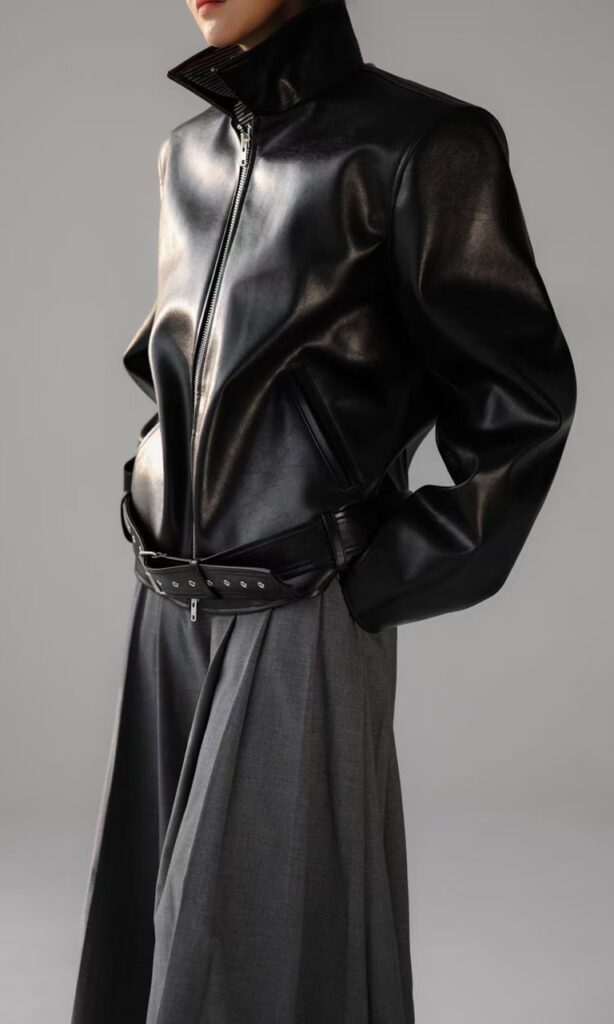 Statement faux leather jacket with belt
