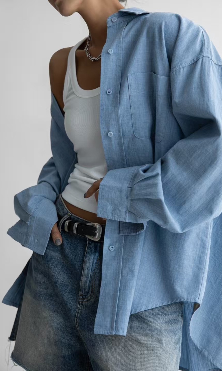 Oversized linen button-up shirt