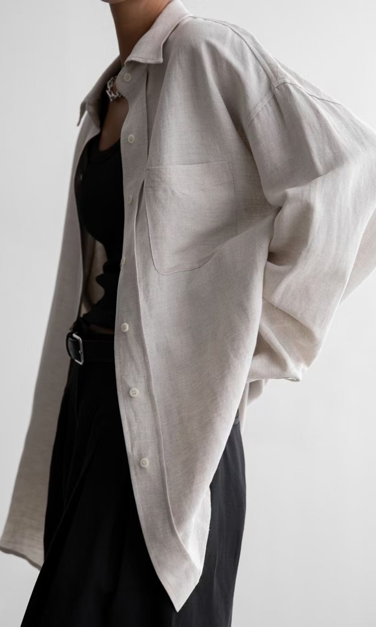 Oversized linen button-up shirt