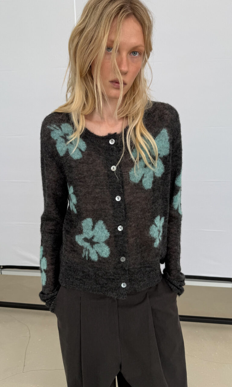 Flowers alpaca mesh cardi