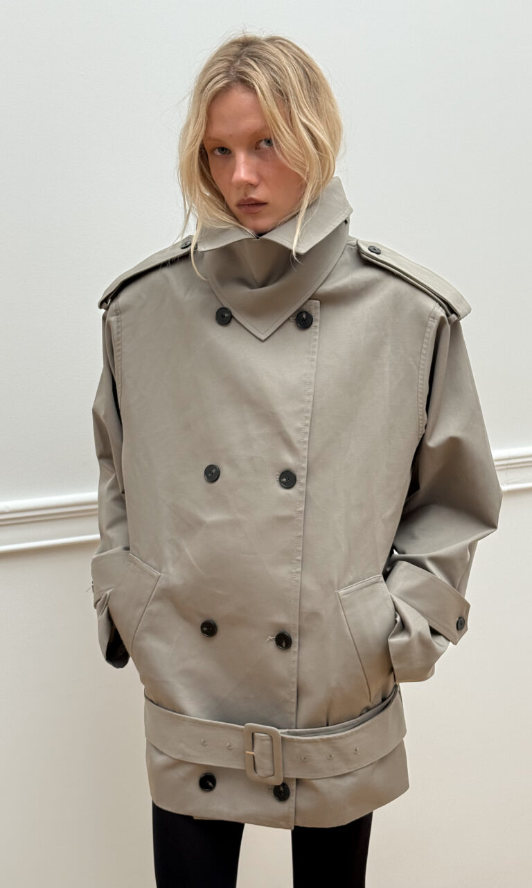 High collar trench coat