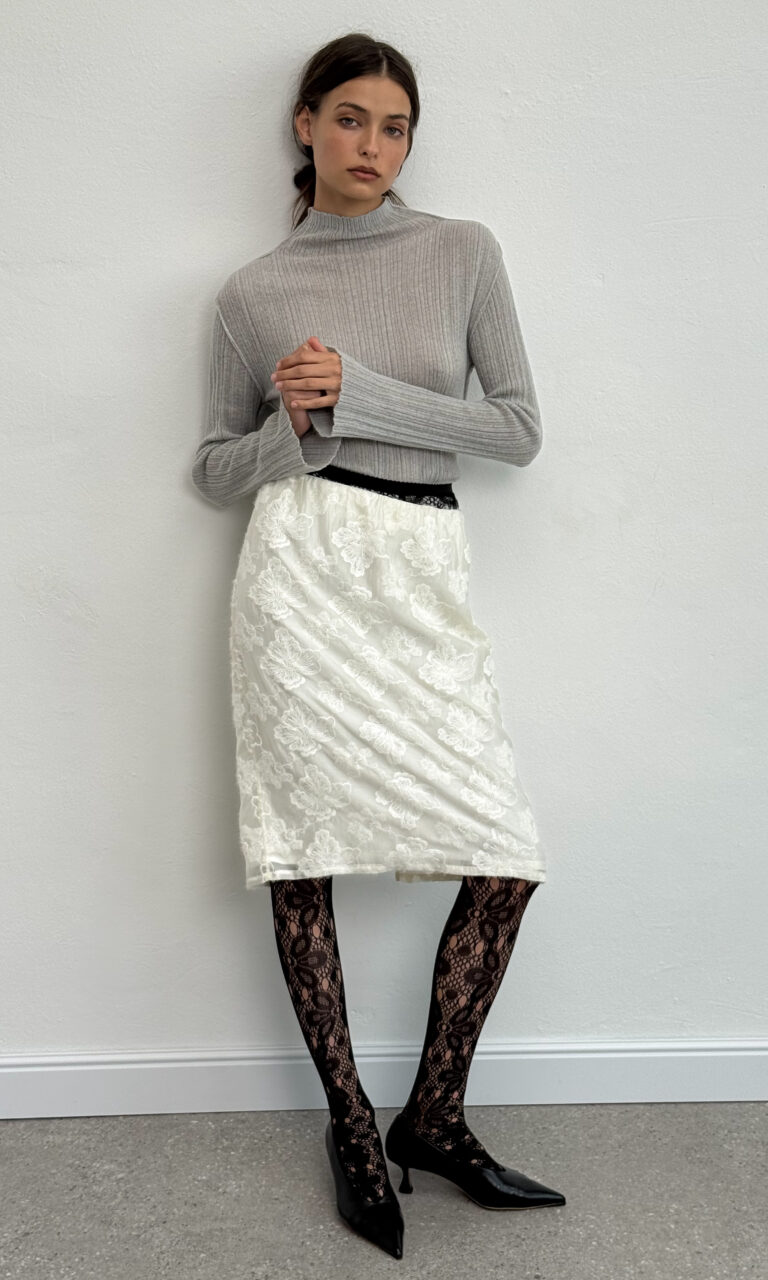 Floral lace midi skirt