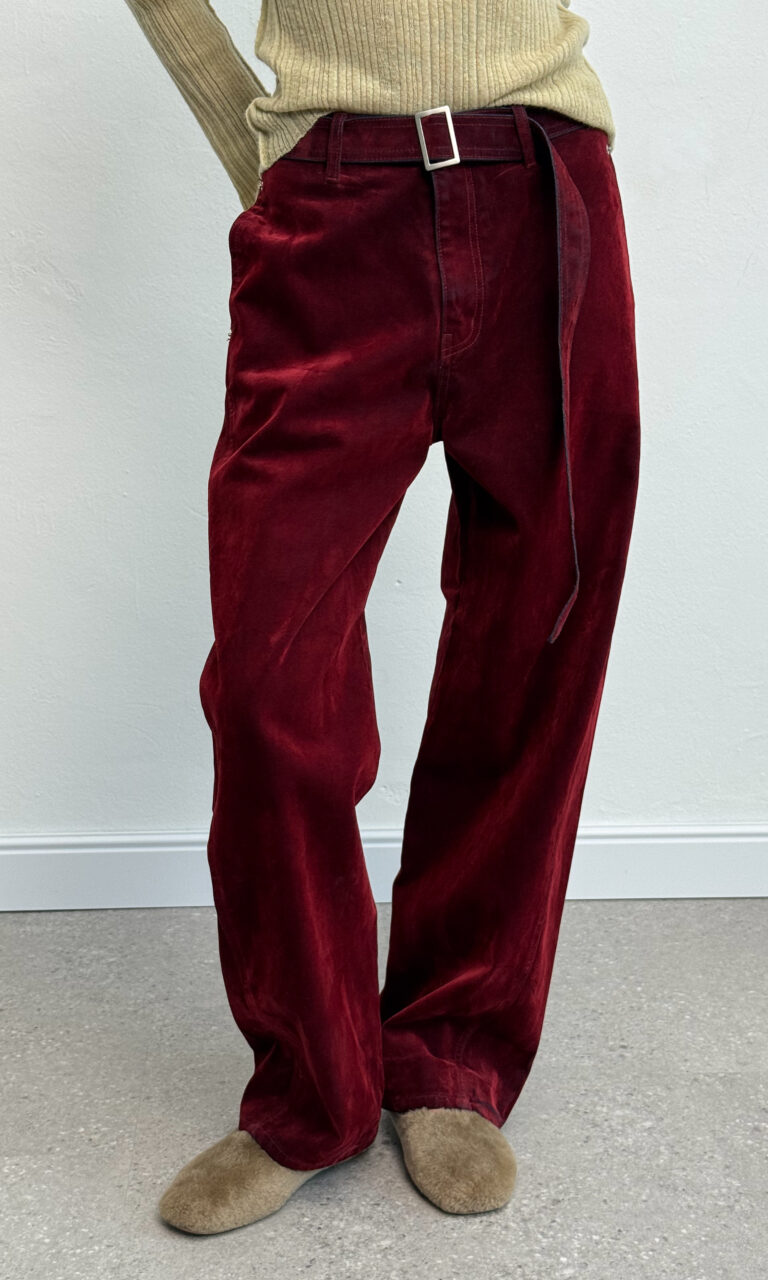 Velvet finish denim trousers