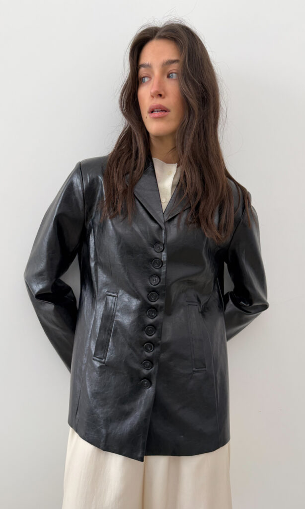 Slim-fit faux leather blazer