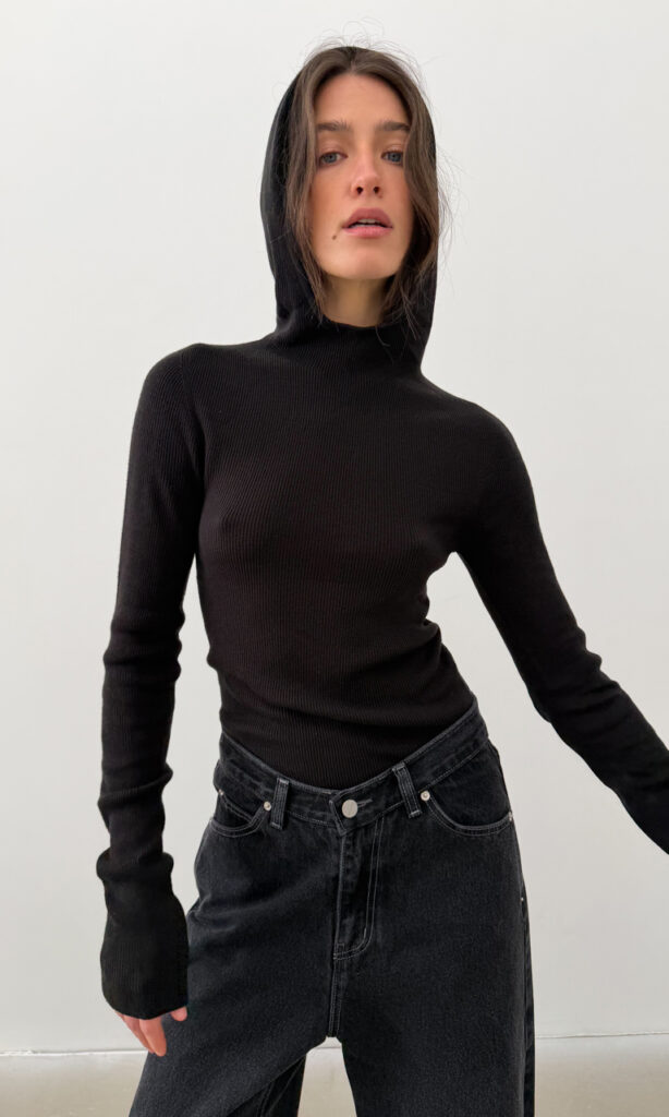 Knit hoodie top