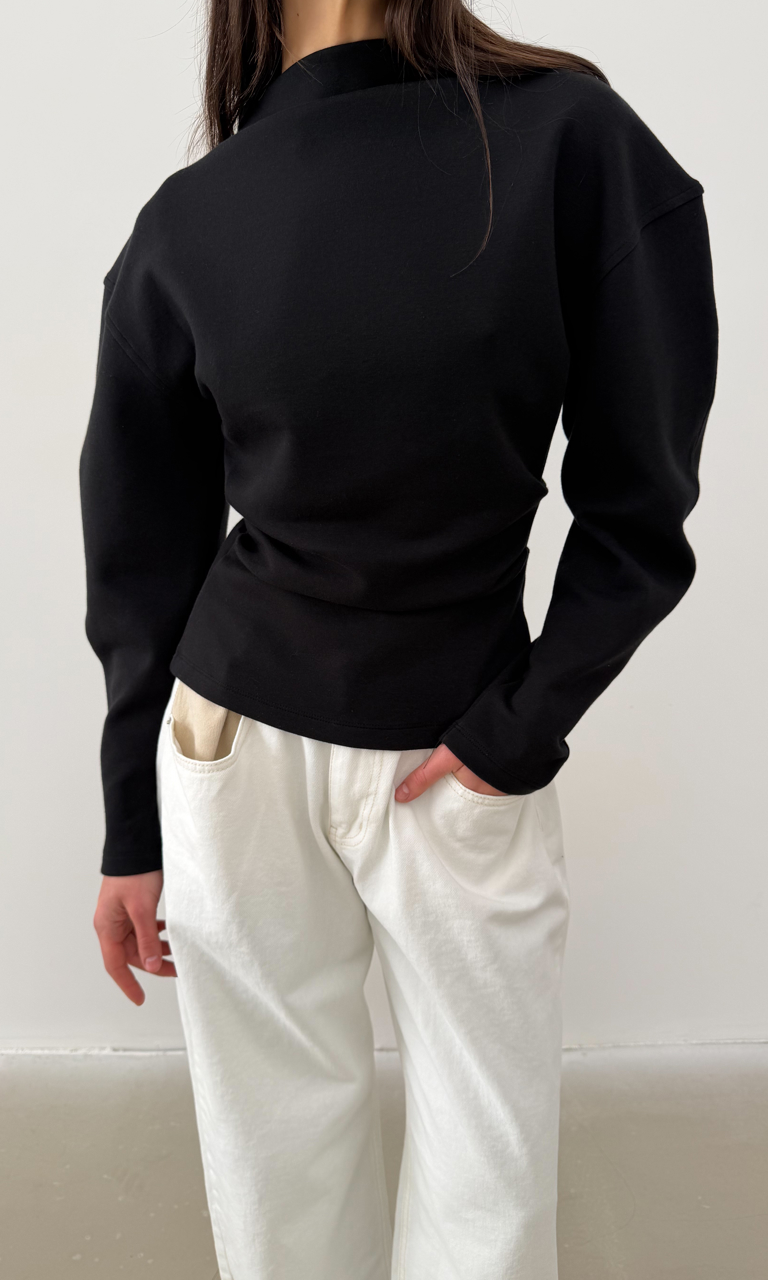 Draped top with fitted waist