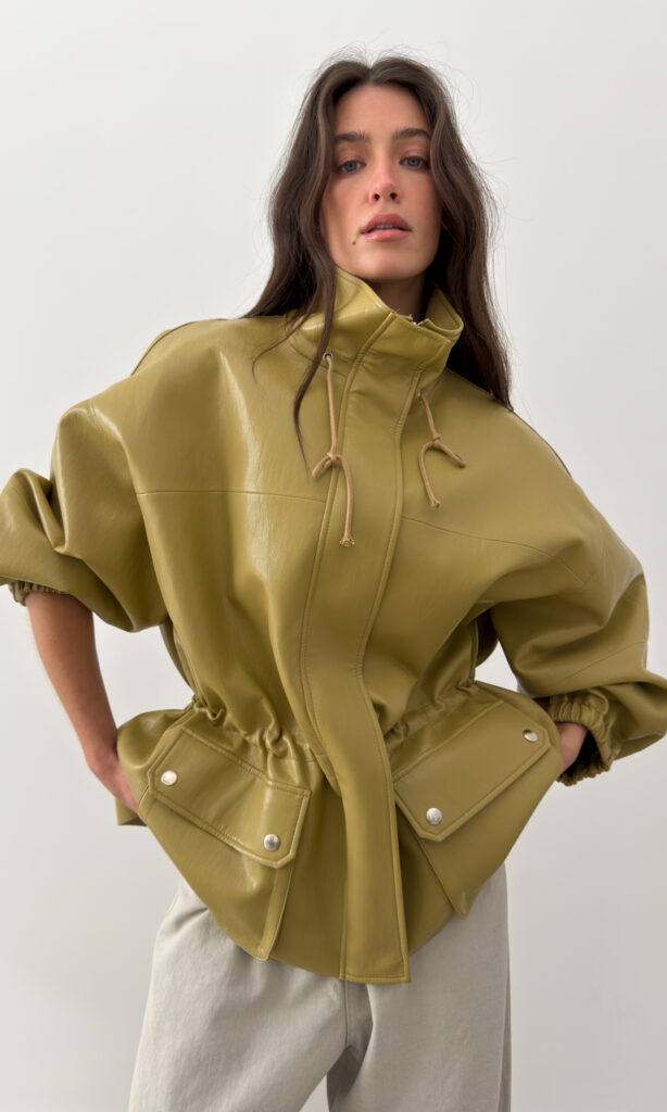 Faux leather parka