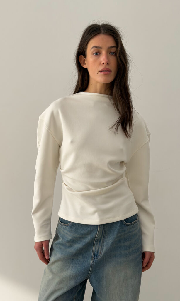 Draped top with fitted waist