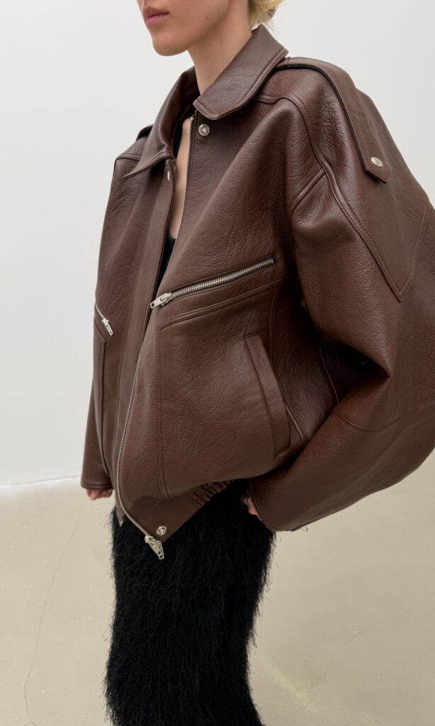 Boxy faux leather bomber jacket