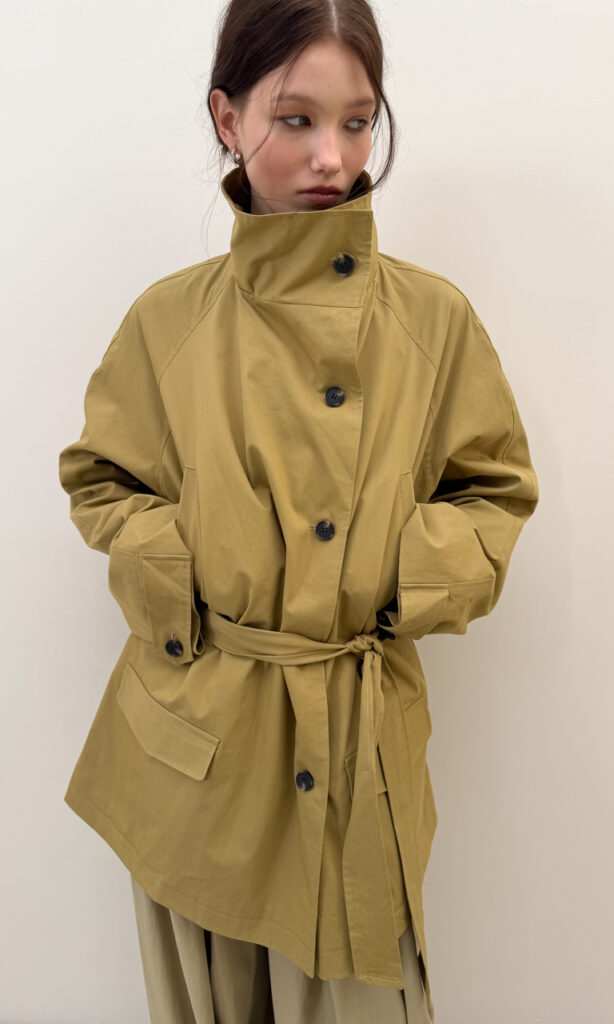 High-neck cotton trench