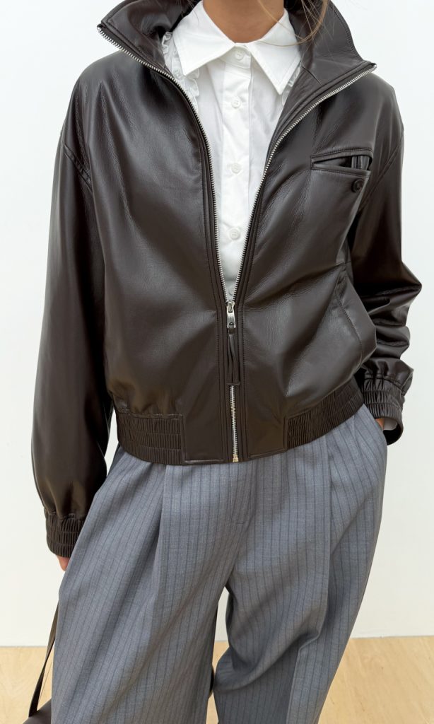 Cropped leather bomber