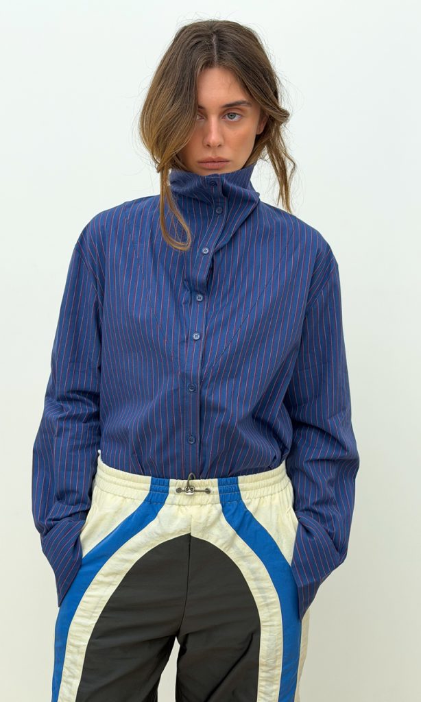 High-neck pinstripe shirt
